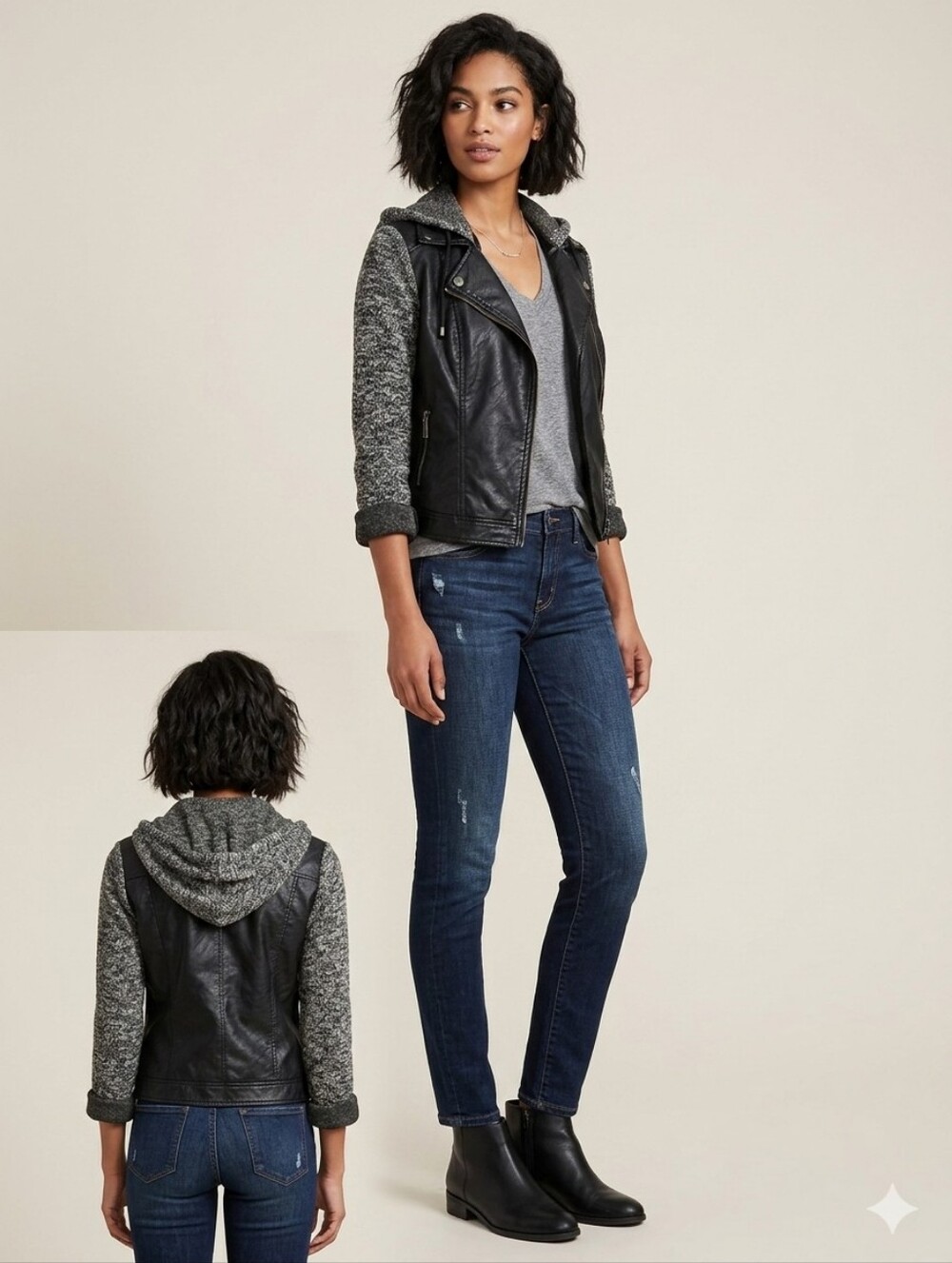 Jou Jou Faux Leather with knit Sleeves womens Jacket size S